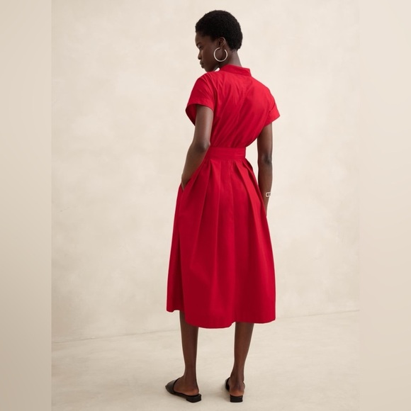 NWT! Banana Republic Preppy Navy Poplin Tie-Waist Midi Dress - Multiple 🦋💫⭐️ - Picture 5 of 9